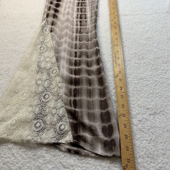 Umgee Women's Tie Dye Gauze Lace Flare Bell Bottom Boho Pants Size S Brown - Picture 6 of 9